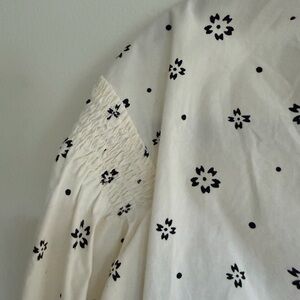 Apiece Apart White Floral Dot Smocked Sleeve Blouse